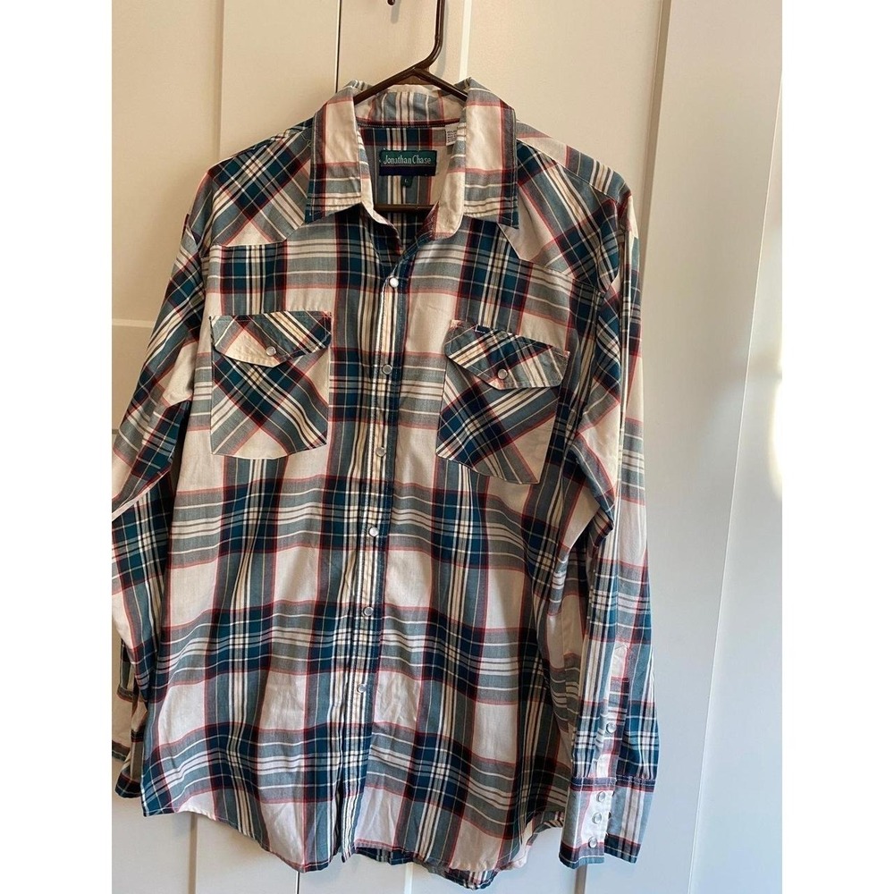 Jonathan Chase Large Snap Western Plaid Shirt Rodeo Cabin Outerwear sku3